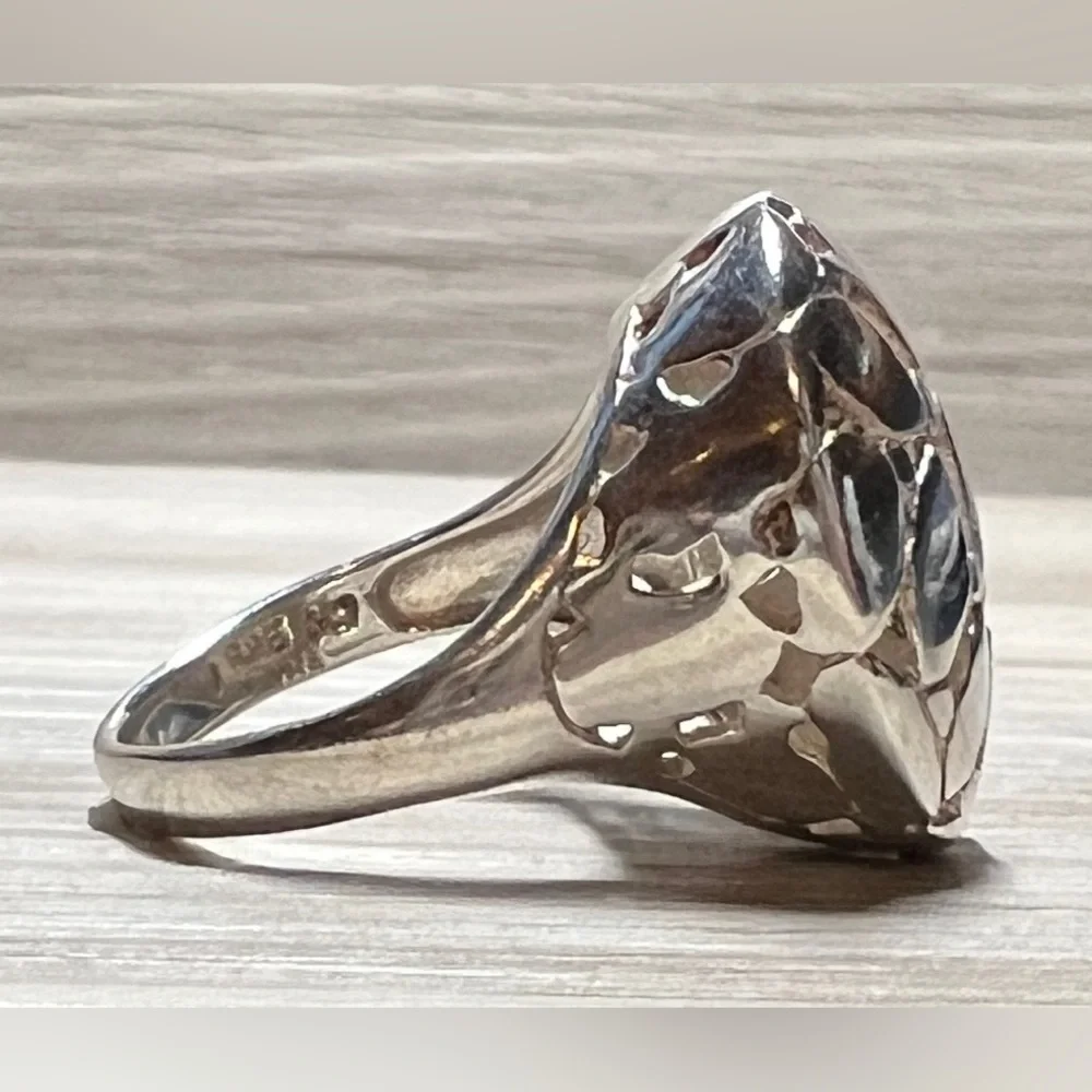 Vintage Designer Marsala Sterling Silver Pebble Cut-Out Dome Ring, Size 6.75